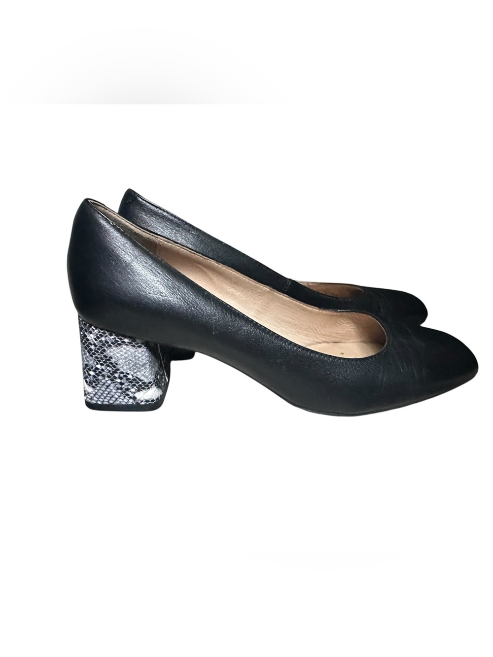 Geox Respira Black Leather Pumps Snakeskin Block Heel Size 8.5